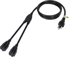 2 Way Power Cord Splitter 6 Ft Outlet Saver 16 Gauge 3 Prong UL Black