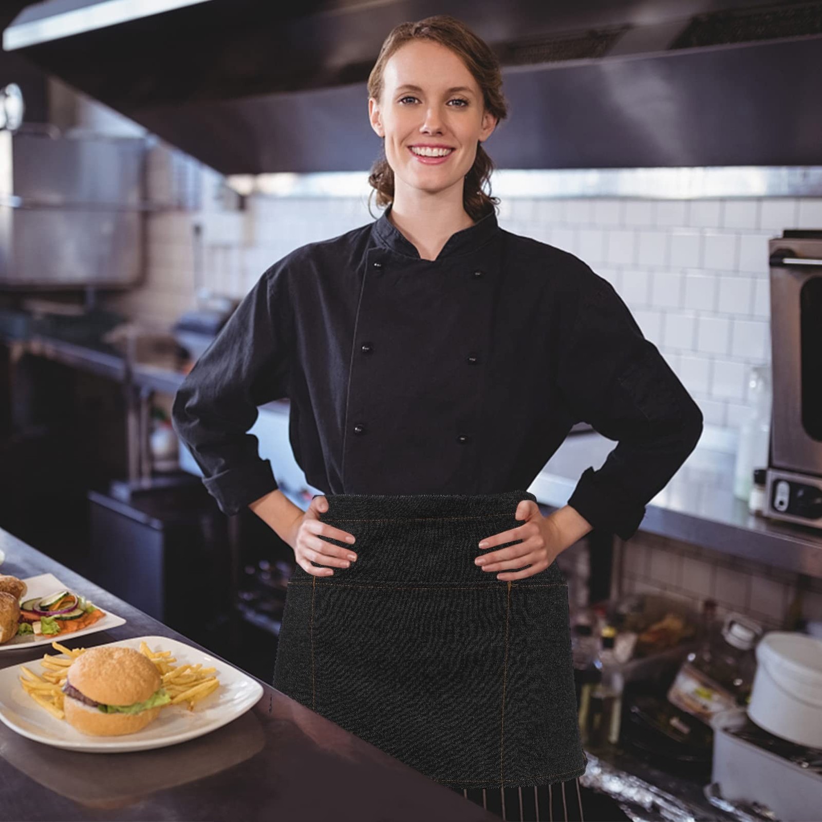 Toyvian Unisex Half Server Apron, Waitress Chef Short Denim Apron with 3 Pock...