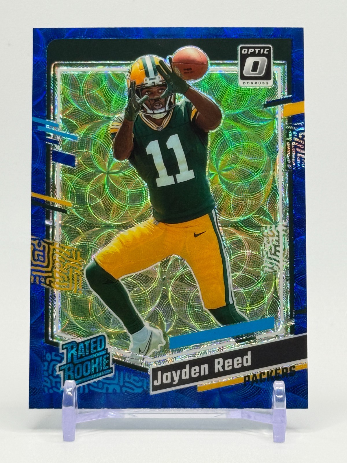 2023 Panini Donruss Optic Rated Rookie Jayden Reed #239 Blue Scope Packers