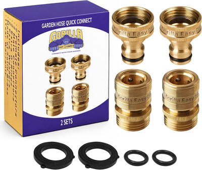 Gorilla Easy Connect Garden Hose Quick Connect Fittings ¾ Inch GHT Solid Brass L