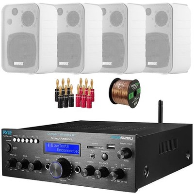 Pyle PDA612BU.5 Digital LCD MP3 Home Receiver, 4x 4'' 30W Speakers, Banana Plugs