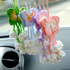 Crochet Butterfly Car Charm, Cute Crochet Car Hanging, Car Mirror Decor Gift