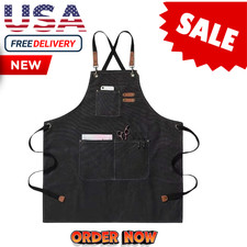 HEAVY DUTY Canvas Kitchen Chef Cooking Apron Cross-Back Adjustable Bib Work BBQ