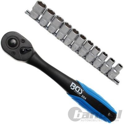 BGS KNARRE RATSCHE HEBELUMSCHALTKNARRE+NUSS-SET 11-tlg. SW 10-21mm 1/2'' ZOLL