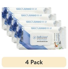 4 pack Deodorizing Wipes for Dogs Puppies, Vanilla Coconut, 100 Count
