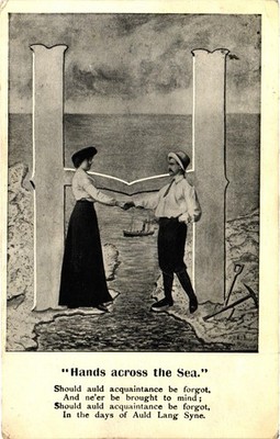 Postcard Vintage Large Letter Greeting Card ''H'' Hands Across The Sea