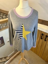 White Stuff Pullover Sternenmuster Merinowollmischung Größe 14 Grau Mehrfarbig Strick