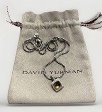 David Yurman Sterling Silver 7mm Albion Petite Pendant Yellow Topaz/Diamonds 18"