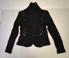 Pre Owned INC International Concepts Blazer Sheer Floral Black Women Size Small
