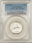 1964-D WASHINGTON QUARTER, TYPE C REVERSE FS-901 - PCGS XF-40