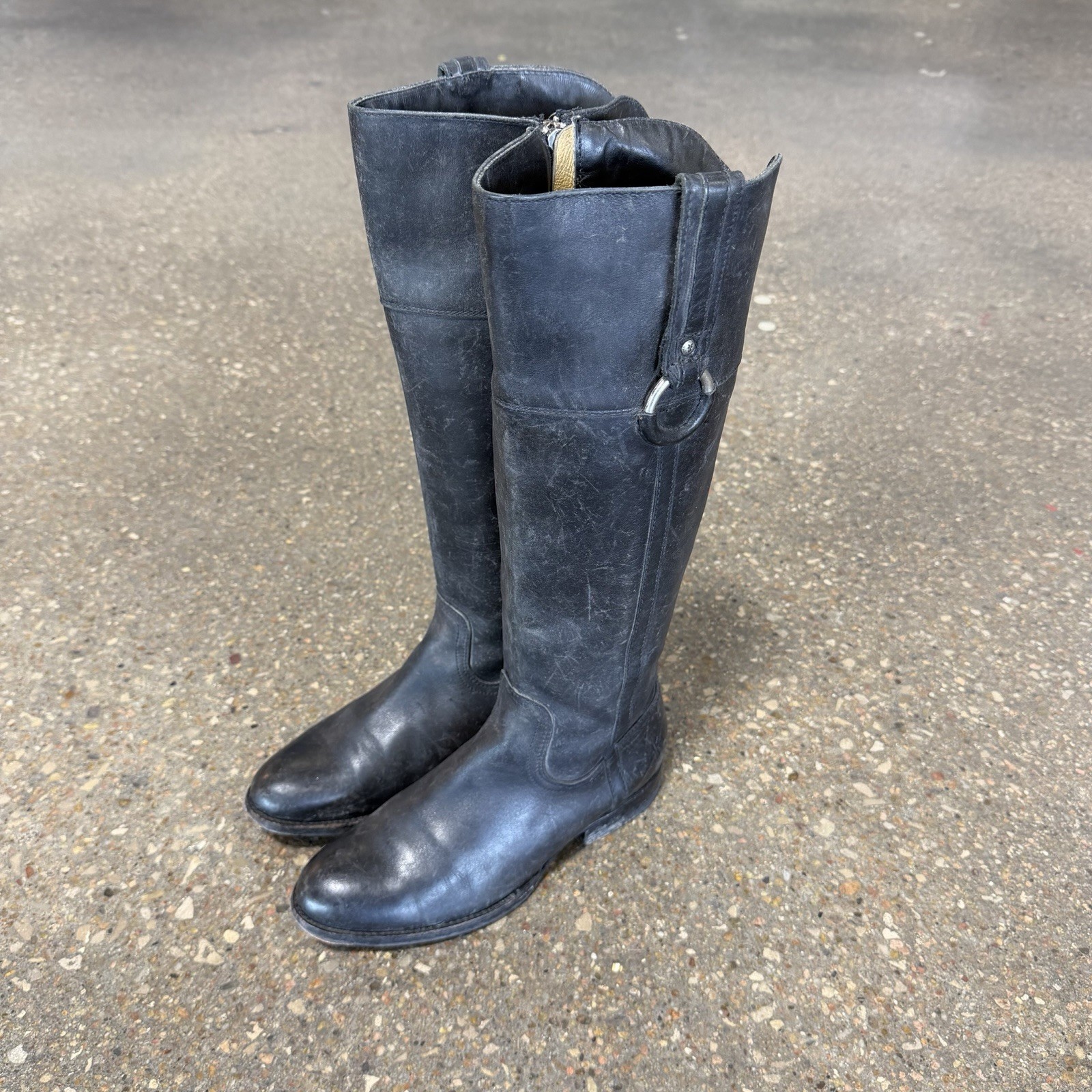 Frye Jamie Ring Tall Riding Boots Womens Black Leather Zip Up Size 8.5 B