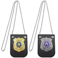2 Pcs Police Badge with Chain and Belt Clip Officer Badges Cops Badge Hallowe...