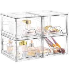 Plastic Drawers Storage, 4 Pack Clear Stackable Storage Drawers, Acrylic Stor...