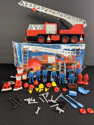 Vntg Playmobile Fire Rescue Truck w/Accessories Schaper Play Set #3525 Used 1983