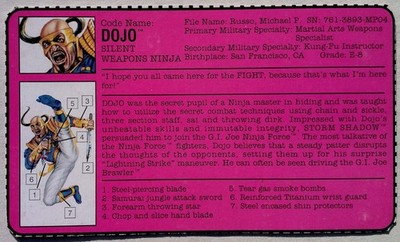 Dojo Ninja Force V1 Vintage GI Joe File Card 1992 Hasbro