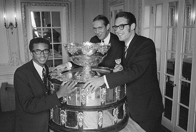 Members victorious U S Davis Cup team proudly display coveted hono- Old Photo