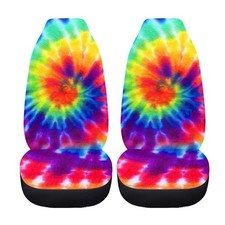 Uniceu Tribal Tie Dye Rainbow Design Universal Car Seat Covers 2 Piece Abstr...