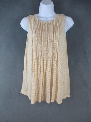 Anthropologie Akemi + Kin Tank Top Womens Small Yellow Stripe Crochet Pleated