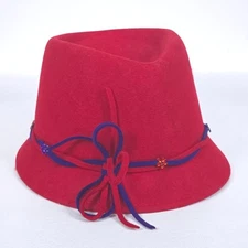 Something Special Cloche Fedora Wool Hat Red Purple Bow Beaded Flower Grannycore