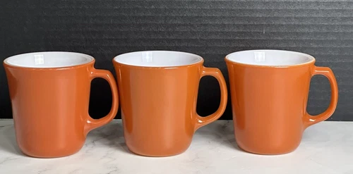 Pyrex Vintage Corning Glass Coffee Tea Mug Cup Burnt Orange #22 Set (3)