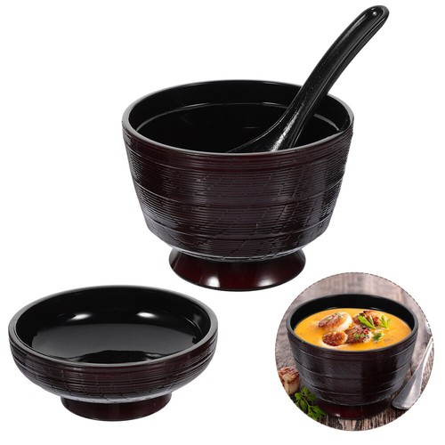 Soup Bowl with Spoon Lid Multi-function Rice Bowls Traditional Japanese - Picture 5 of 12