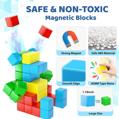 Magnetic Blocks for Toddler Toys,1.18 Inch Large Magnetic Cubes,STEM Preschool L - Picture 2 of 8