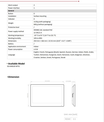 Hikvision DS-KH8520-WTE1 10" Color Touch Screen PoE WiFi Indoor Station Monitor - Picture 10 of 10