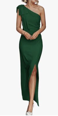 Pretty Garden Green S Cocktail Party Dress Stretchy One Shoulder Bow Maxi  Slit | eBay