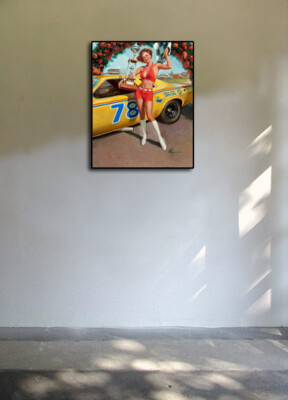 1960s Gil Elvgren Sexy PinUp Girl Auto Racing Poster 