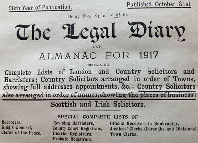 Vintage 1917 Legal Diary & Almanac Advert Insertion Proof Paper Ephemera