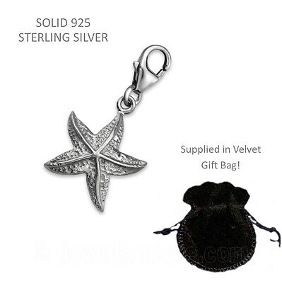Silber Seestern Anhänger - massiv 925 Sterling Silber Charm Geschenktüte - Karabinerverschluss