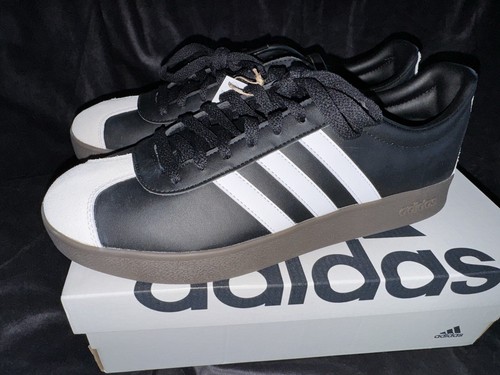 adidas men's vl court 2.0 Black Cream Leather new in box sz 9 skateboarding - Picture 7 of 17