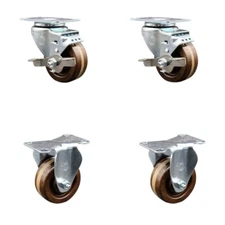 3 Inch High Temp Phenolic Wheel Swivel Top Plate Caster Set with 2 Brake 2 Rigid