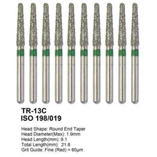 50*Dental Diamond Burs for High Speed Handpiece Taper Round End FG 1.6mm TR-13C
