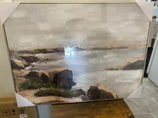 Zessonic 32x24” Framed Seascape Abstract Canvas Artwork