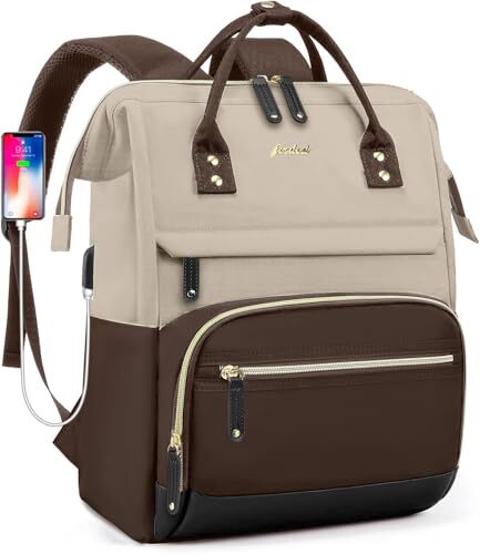 Sleek 15.6 Inch Laptop Backpack for Women in Apricot Coffee-image