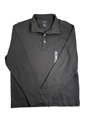 Van Heusen Henley High Neck 1/4 Button Up Long Sleeve Shirt Stretch Gray SMALL