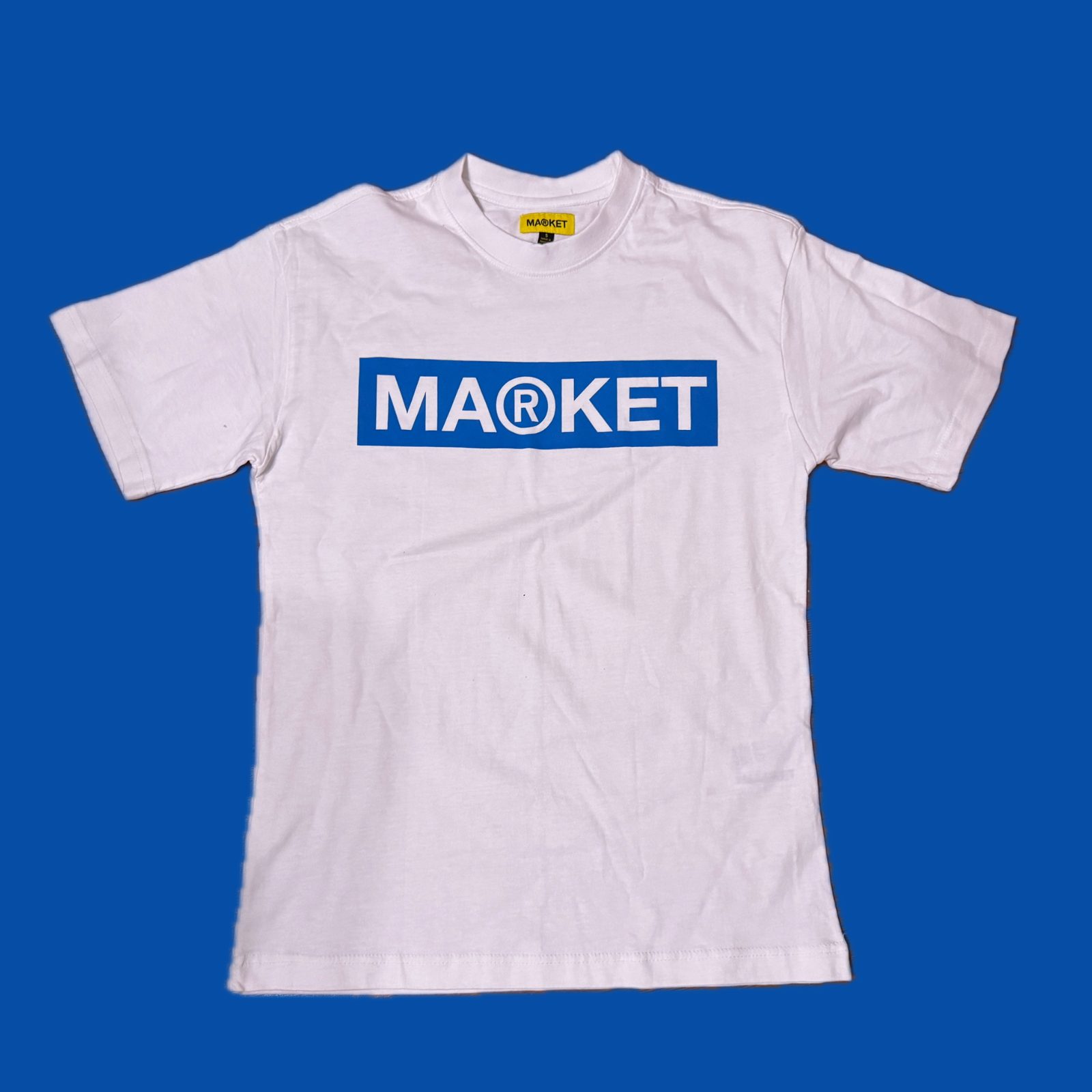 Chinatown MARKET Studios - Box Logo Graphic Print Tee Shirt - White Blue - Small