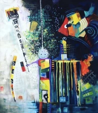 Original Acrylic painting on rolled canvas signed. Unframed. Size: 31” X 36”