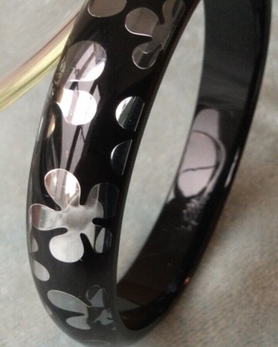 Rare Vintage Folli Follie Inclusion Bangle Black and Silver Logo with Dust Bag - Picture 9 of 9