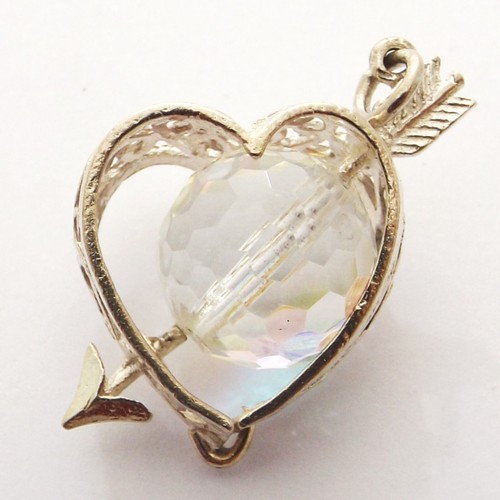 HEART WITH ARROW and glass ball vintage sterling silver three dimensional oharm - Picture 4 of 7