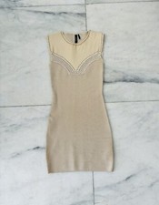 Y2K Marciano Dress Mini Beige Leather Knit Stretch Sweetheart Women XS Party