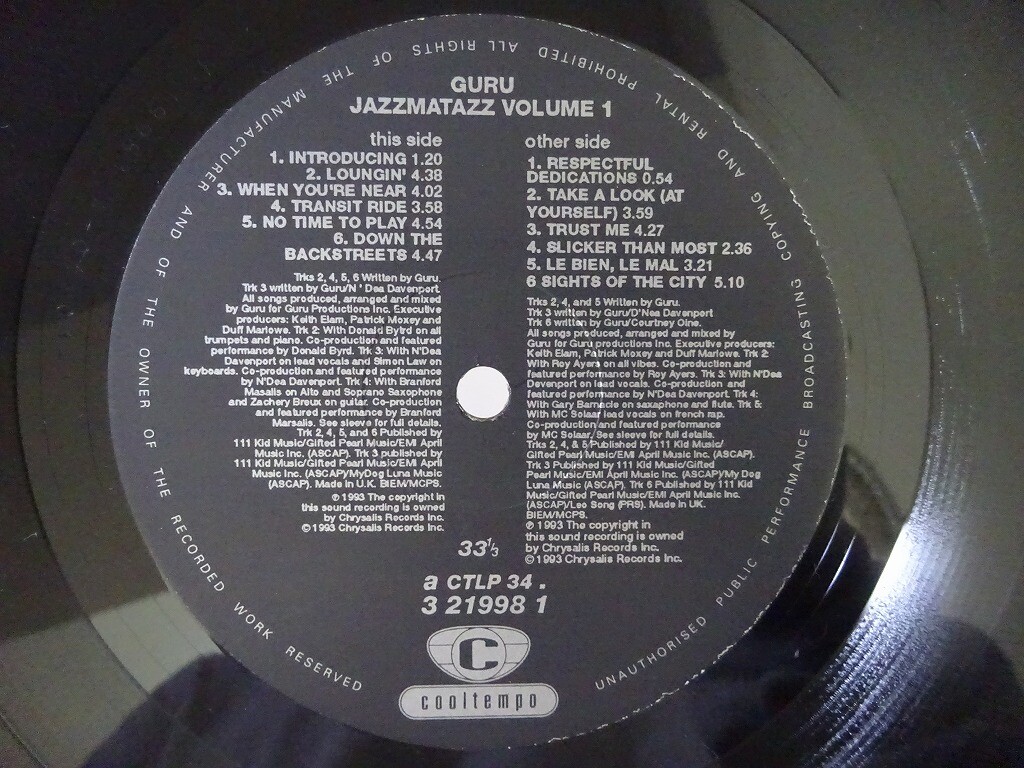 Guru Jazzmatazz Volume: 1 Chrysalis 3 21998 1 UK VINYL LP | eBay
