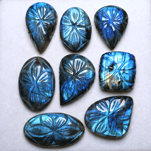 Lote 8 piezas piedras preciosas cabujón talladas a mano de labradorita natural de alta calidad 21 mm-31 mm - Imagen 8 de 11
