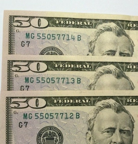 3 sequential Series 2013 $50 FRN - Chicago, IL - Crisp Uncirculated - Picture 2 of 5