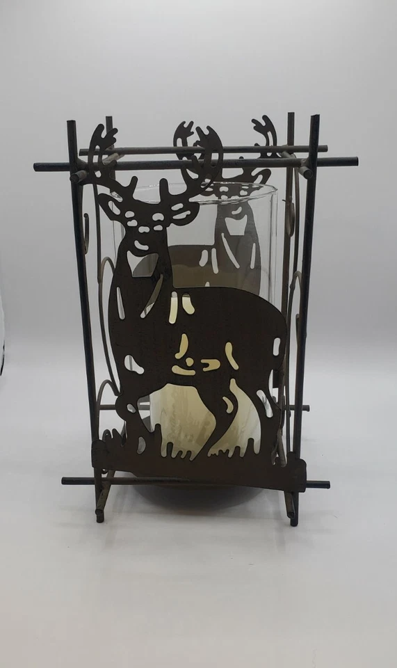 Rustic Home Decor, Glass & Metal Majestic Buck Deer LED Candle Holder, New - Image 3 of 4