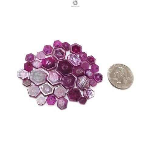 Rebanadas planas hexagonales de piedras preciosas de zafiro rosa romero de 142,00 quilates 7*6 mm-17*14 mm 35 piezas - Imagen 3 de 5