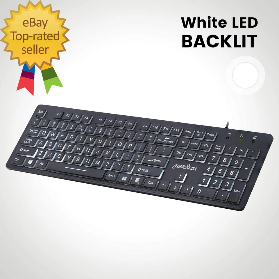 PERIBOARD-317 Wired Backlit USB Keyboard, Big Print Letter with White Illuminate - Image 2 of 4