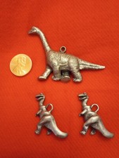 Dinosaur Lot 3 Charm Pendants Brachiosaurus Tyrannosaurus T-Rex Mixed Metal