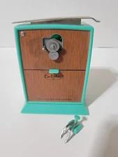 Vintage MCM Amsco Can-O-Matic Teal & Wood Grain Battery Operated Toy Can Opener